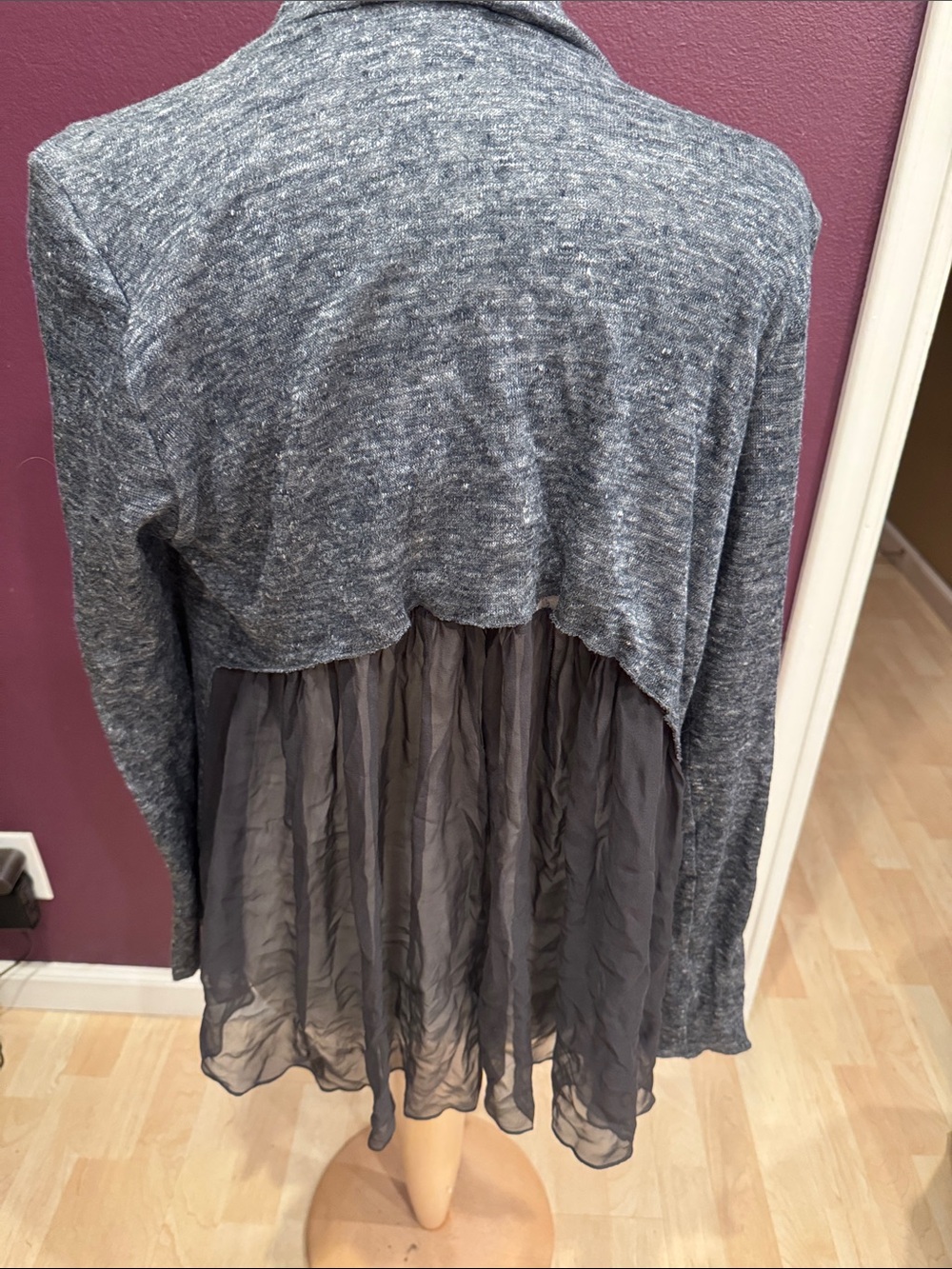 Draped Open-Front Gray Women's Cardigan Sweater - Picture 2 of 7